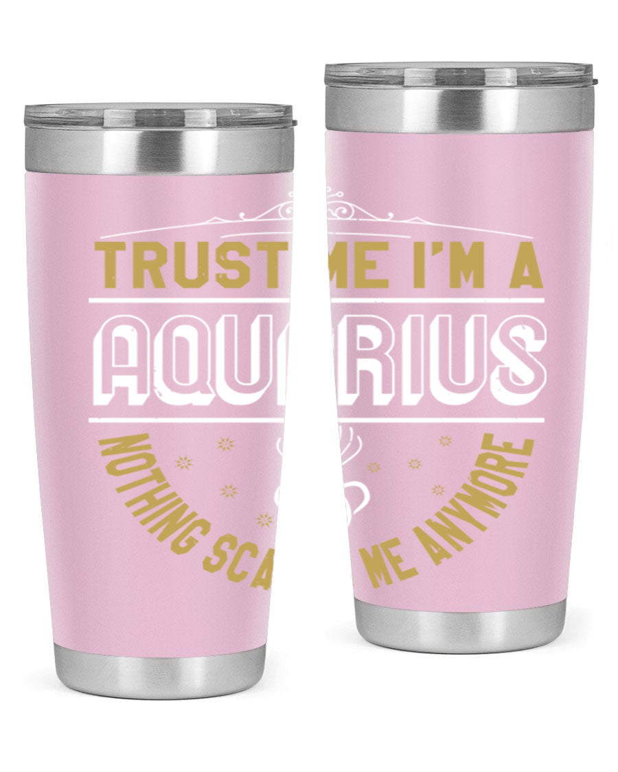 Aquarius 87# Zodiac Tumbler in stainless steel with a sleek design, perfect for hot and cold beverages.