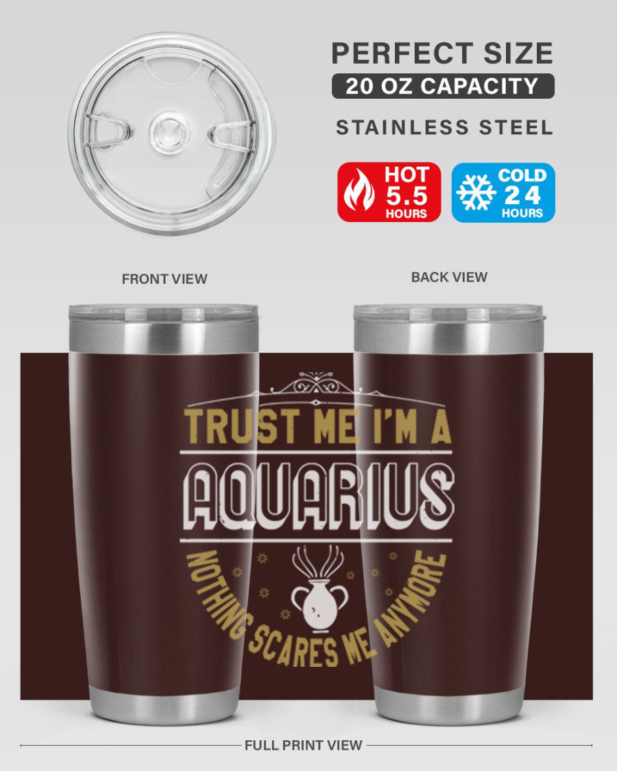Aquarius 87# Zodiac Tumbler in stainless steel with a sleek design, perfect for hot and cold beverages.