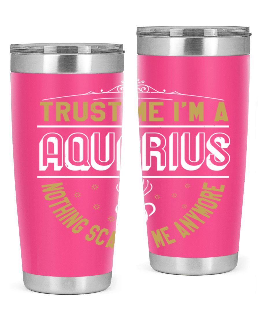 Aquarius 87# Zodiac Tumbler in stainless steel with a sleek design, perfect for hot and cold beverages.
