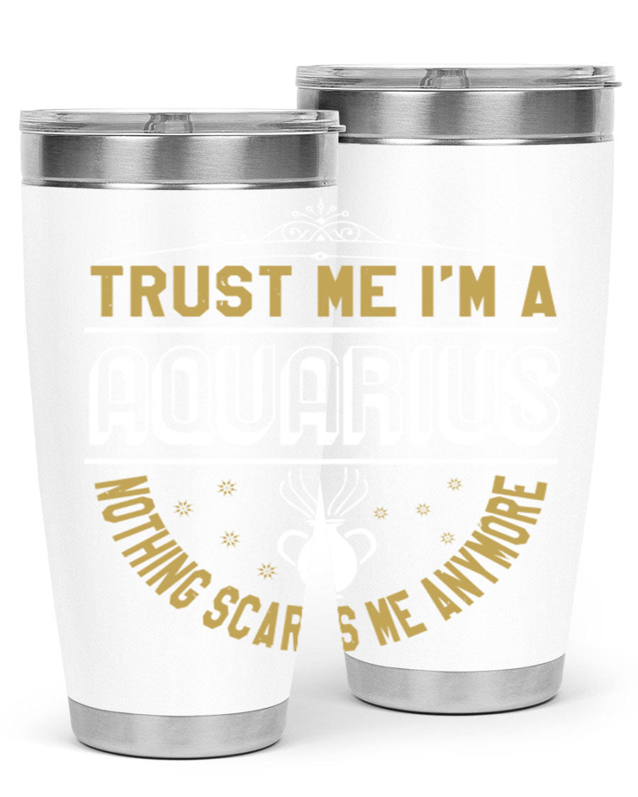 Aquarius 87# Zodiac Tumbler in stainless steel with a sleek design, perfect for hot and cold beverages.