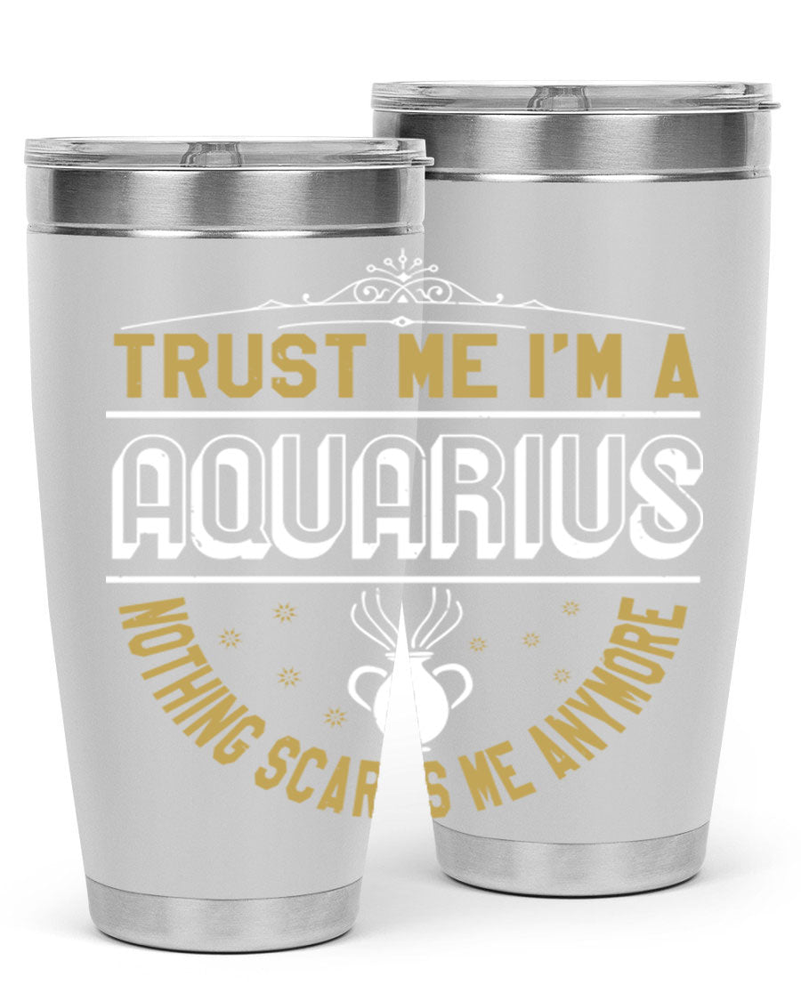 Aquarius 87# Zodiac Tumbler in stainless steel with a sleek design, perfect for hot and cold beverages.