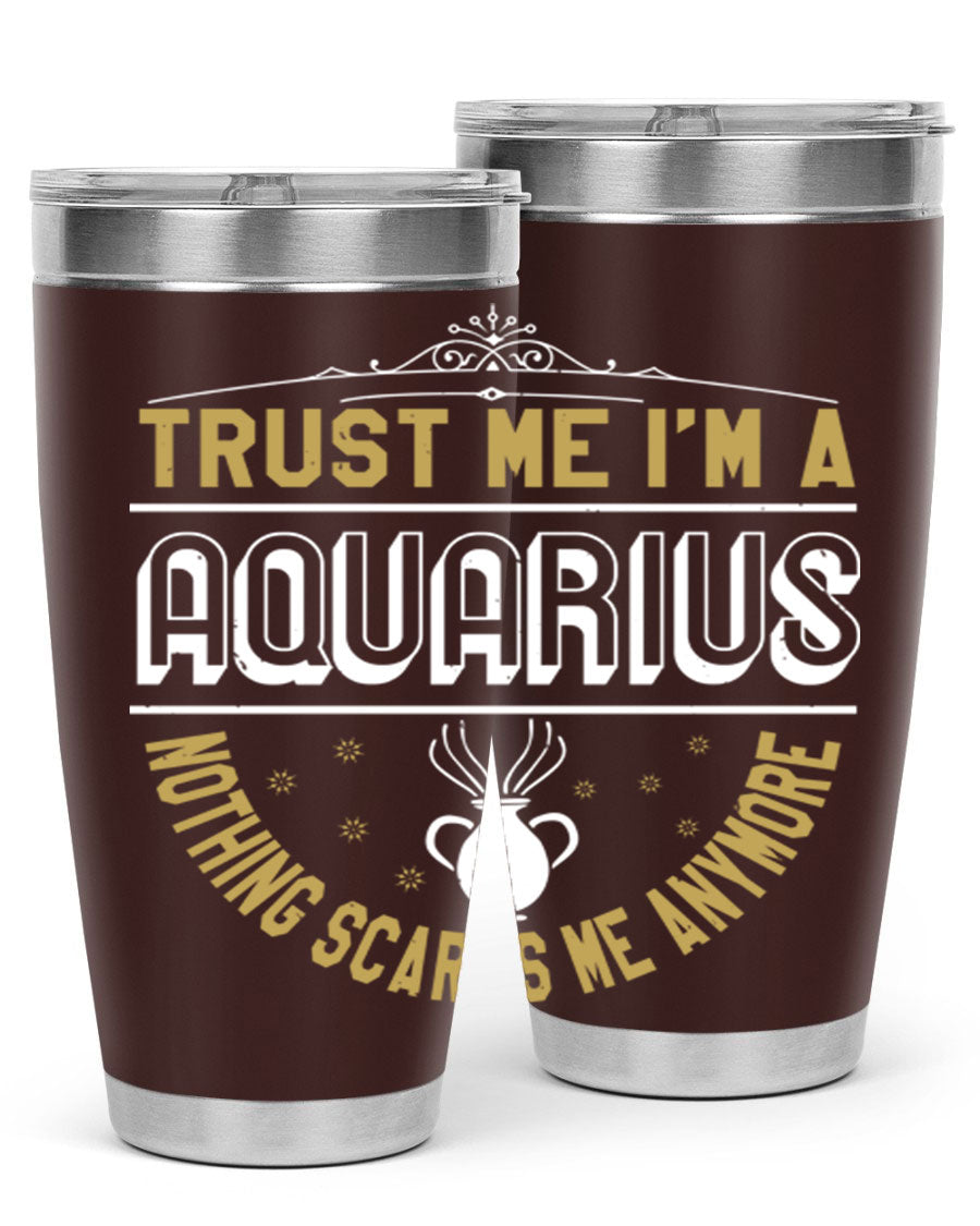 Aquarius 87# Zodiac Tumbler in stainless steel with a sleek design, perfect for hot and cold beverages.