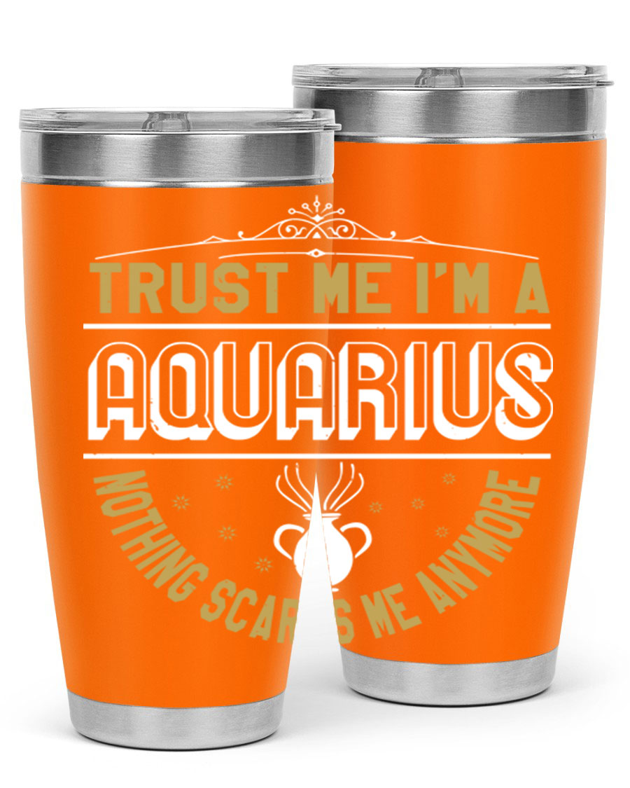 Aquarius 87# Zodiac Tumbler in stainless steel with a sleek design, perfect for hot and cold beverages.