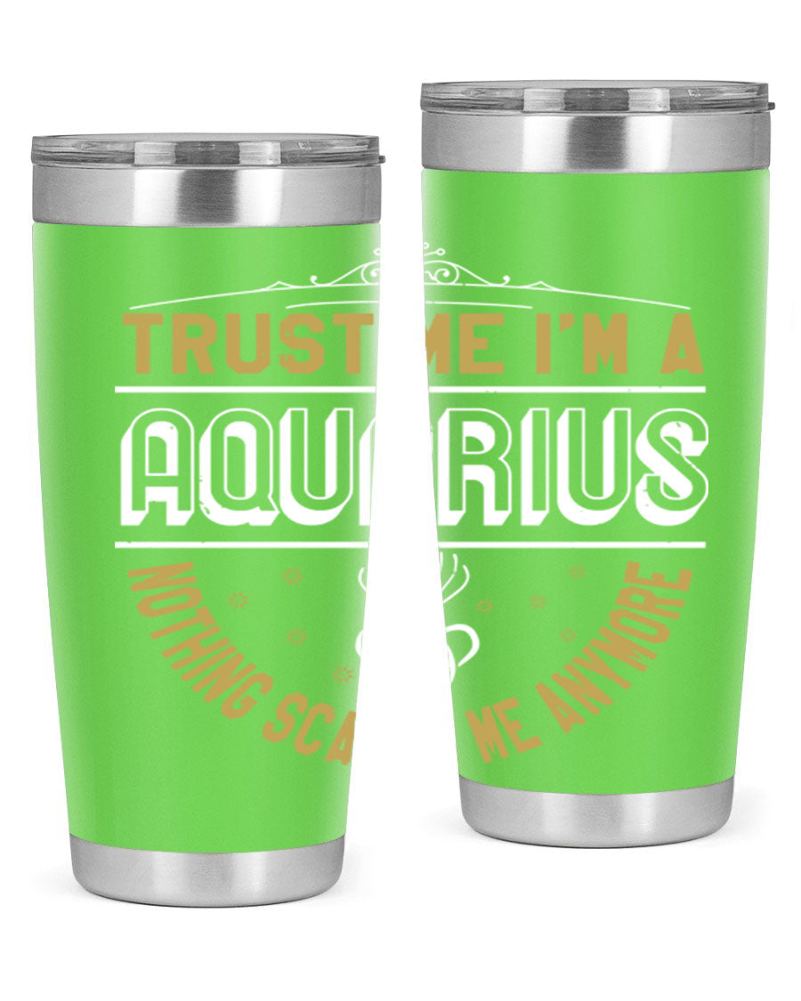 Aquarius 87# Zodiac Tumbler in stainless steel with a sleek design, perfect for hot and cold beverages.