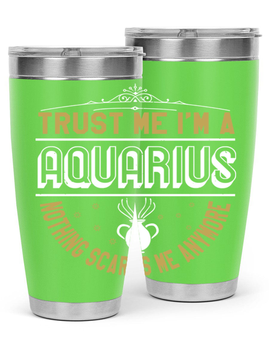 Aquarius 87# Zodiac Tumbler in stainless steel with a sleek design, perfect for hot and cold beverages.