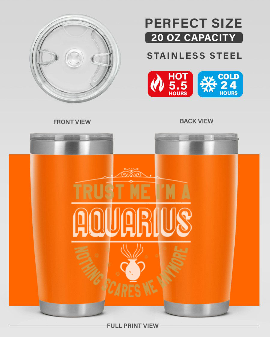 Aquarius 87# Zodiac Tumbler in stainless steel with a sleek design, perfect for hot and cold beverages.