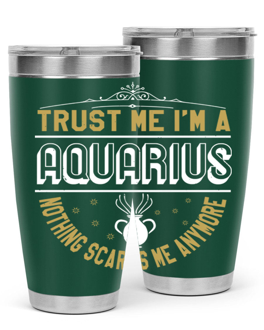 Aquarius 87# Zodiac Tumbler in stainless steel with a sleek design, perfect for hot and cold beverages.