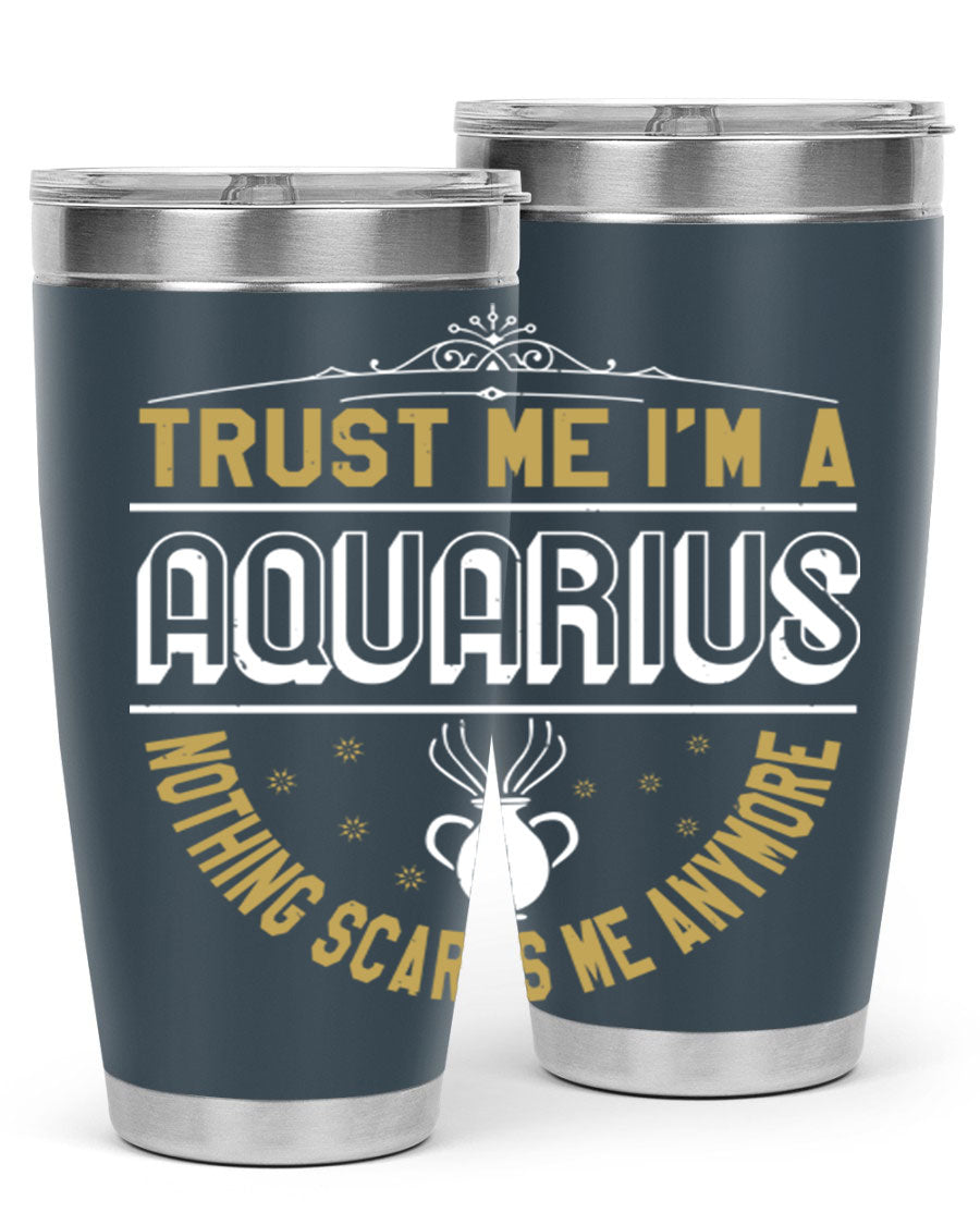 Aquarius 87# Zodiac Tumbler in stainless steel with a sleek design, perfect for hot and cold beverages.