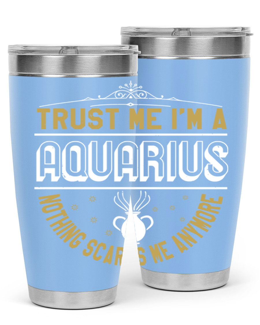 Aquarius 87# Zodiac Tumbler in stainless steel with a sleek design, perfect for hot and cold beverages.