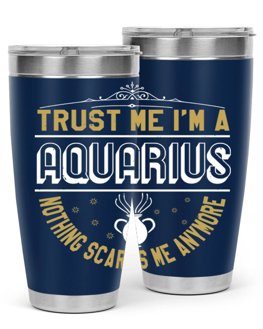 Aquarius 87# Zodiac Tumbler in stainless steel with a sleek design, perfect for hot and cold beverages.