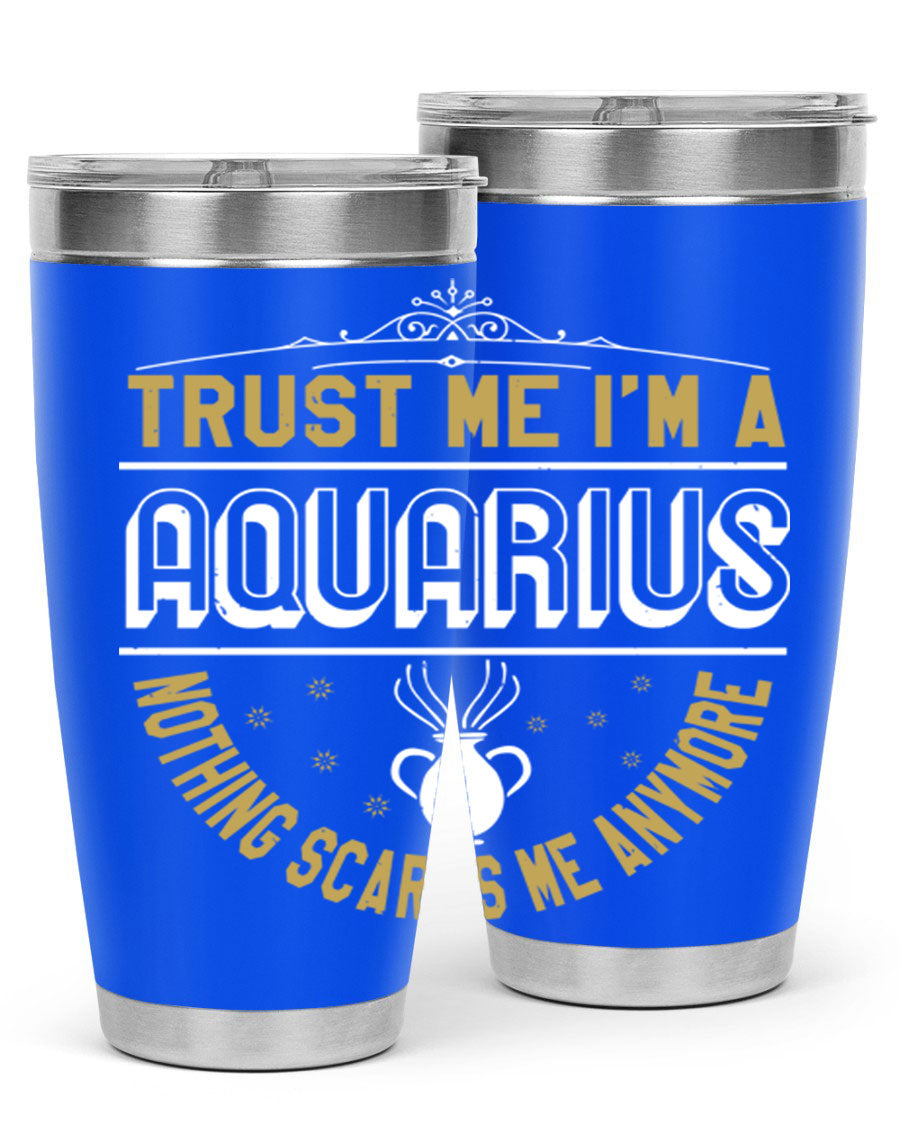 Aquarius 87# Zodiac Tumbler in stainless steel with a sleek design, perfect for hot and cold beverages.