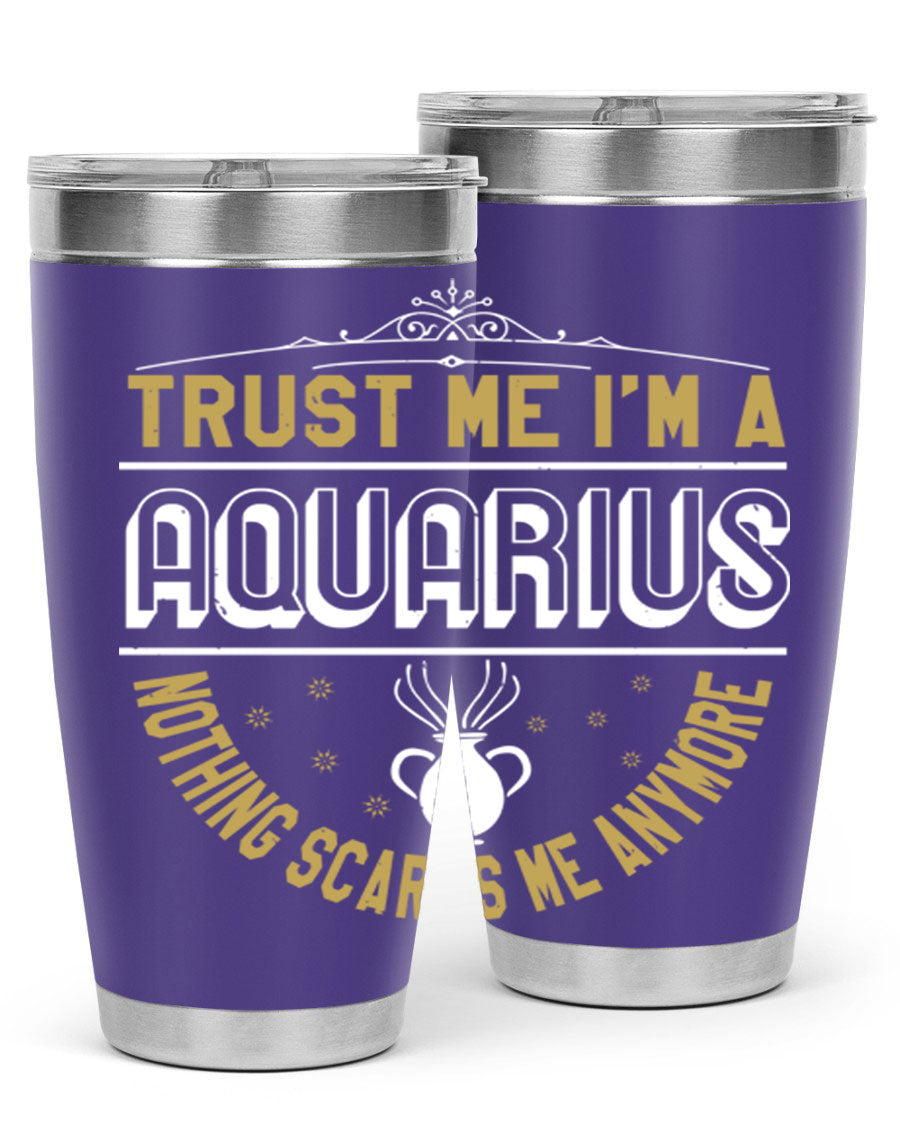 Aquarius 87# Zodiac Tumbler in stainless steel with a sleek design, perfect for hot and cold beverages.
