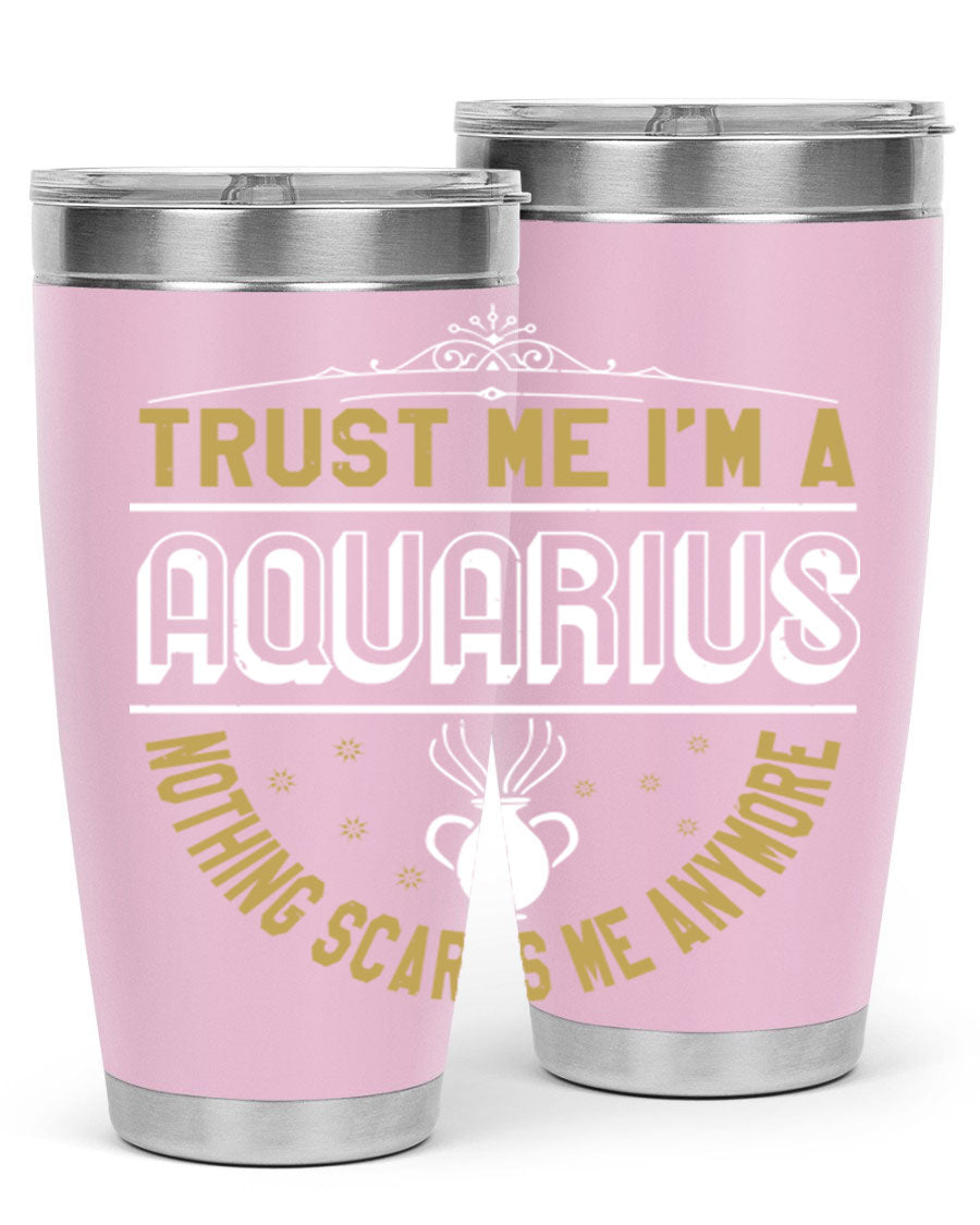 Aquarius 87# Zodiac Tumbler in stainless steel with a sleek design, perfect for hot and cold beverages.