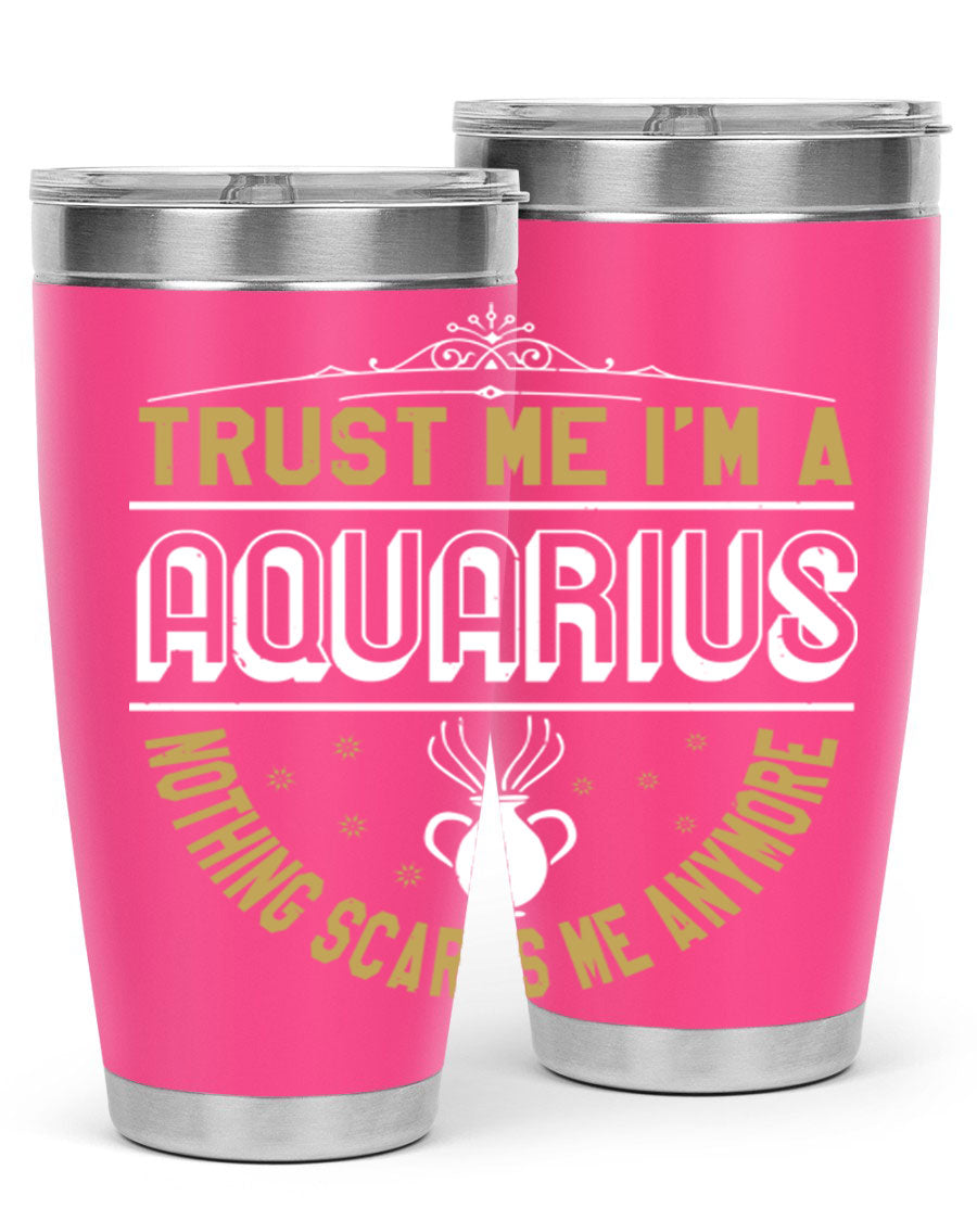 Aquarius 87# Zodiac Tumbler in stainless steel with a sleek design, perfect for hot and cold beverages.