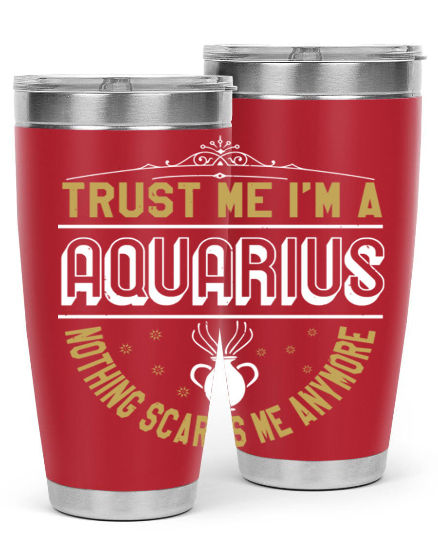 Aquarius 87# Zodiac Tumbler in stainless steel with a sleek design, perfect for hot and cold beverages.