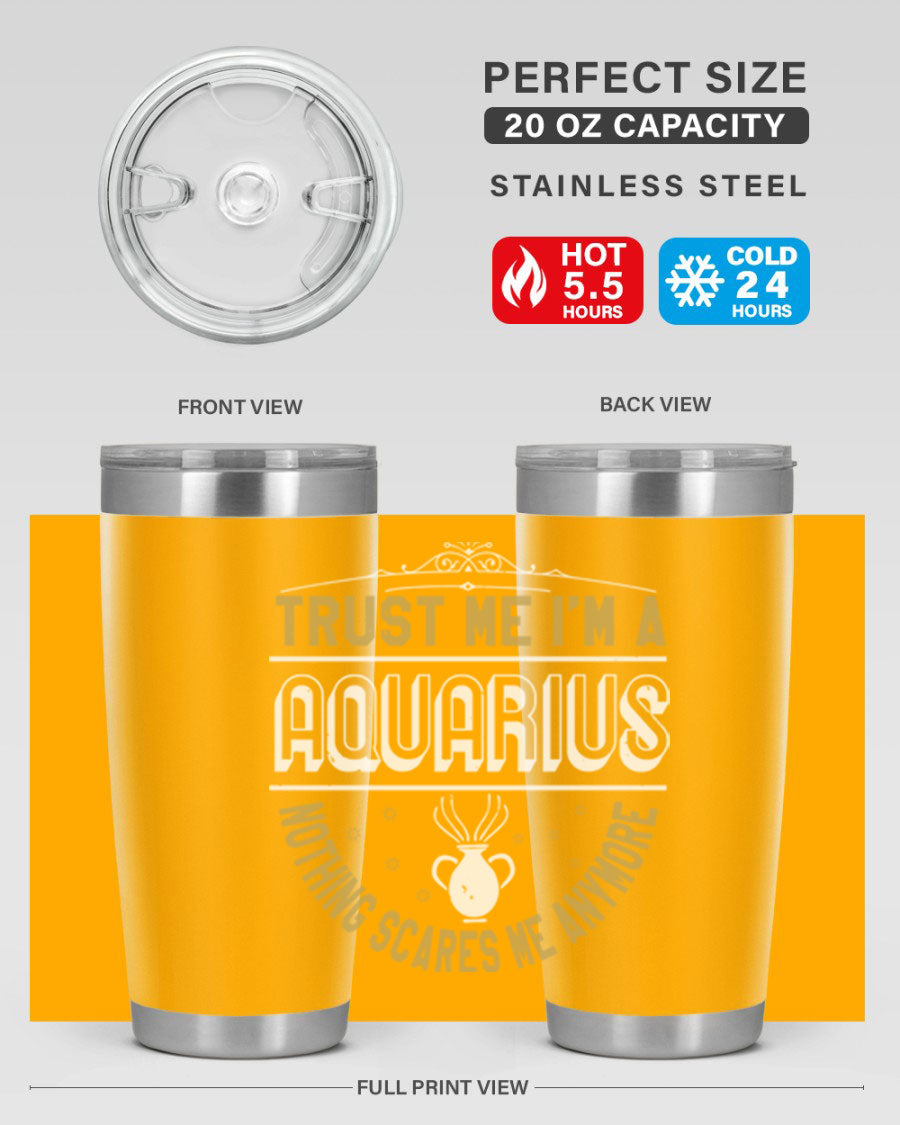 Aquarius 87# Zodiac Tumbler in stainless steel with a sleek design, perfect for hot and cold beverages.