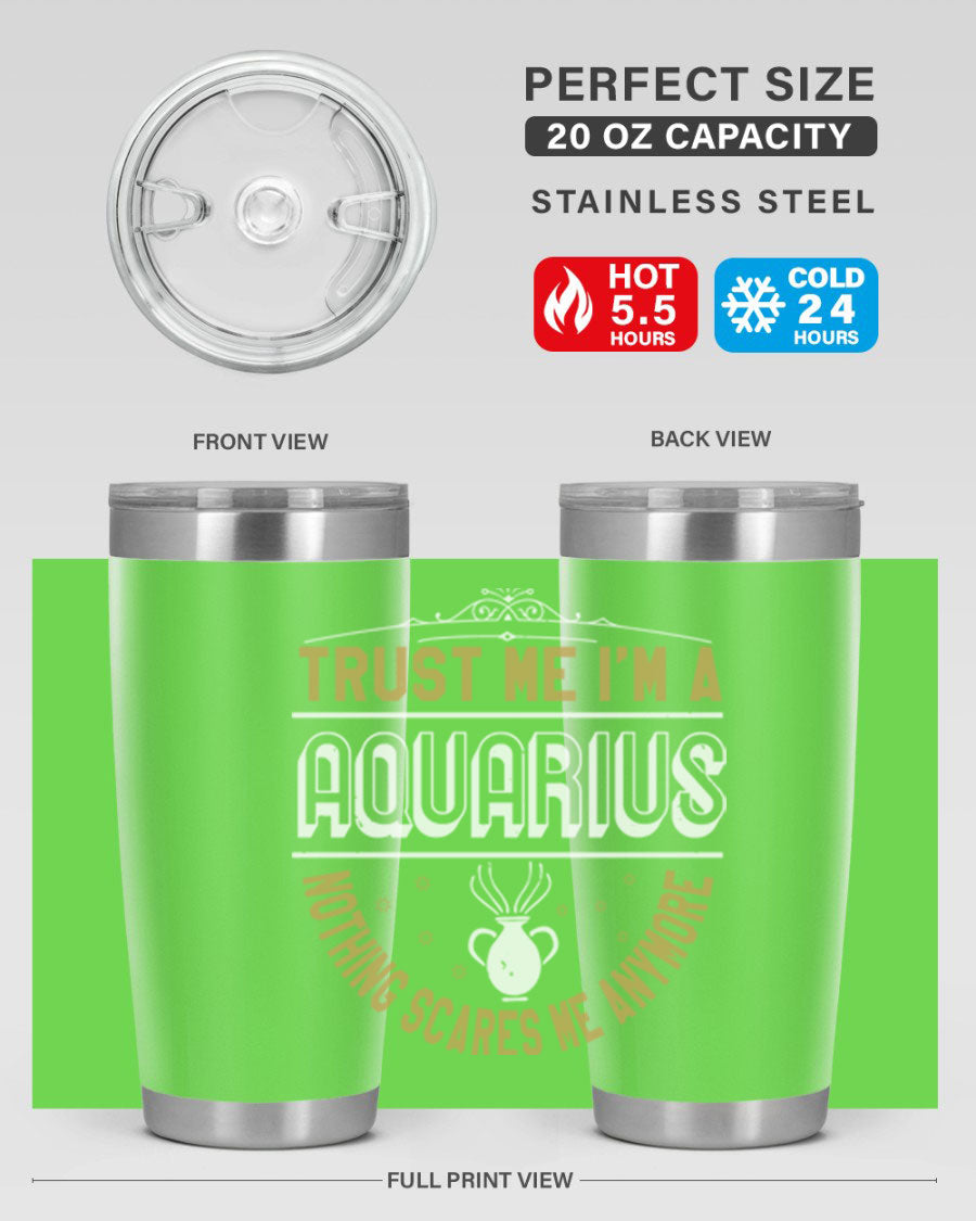 Aquarius 87# Zodiac Tumbler in stainless steel with a sleek design, perfect for hot and cold beverages.