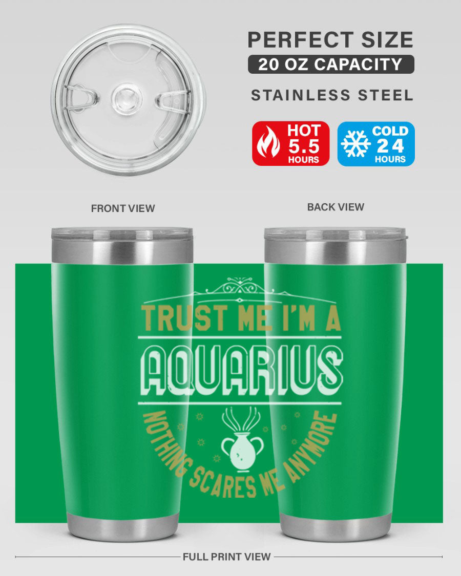 Aquarius 87# Zodiac Tumbler in stainless steel with a sleek design, perfect for hot and cold beverages.