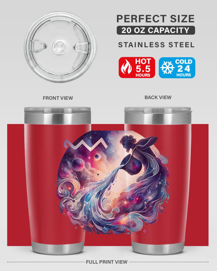 Aquarius 89# Zodiac Tumbler in stainless steel with a sleek design, perfect for hot and cold beverages.