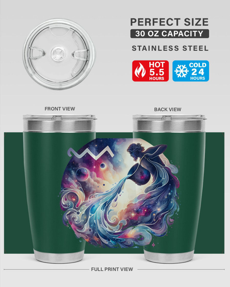 Aquarius 89# Zodiac Tumbler in stainless steel with a sleek design, perfect for hot and cold beverages.