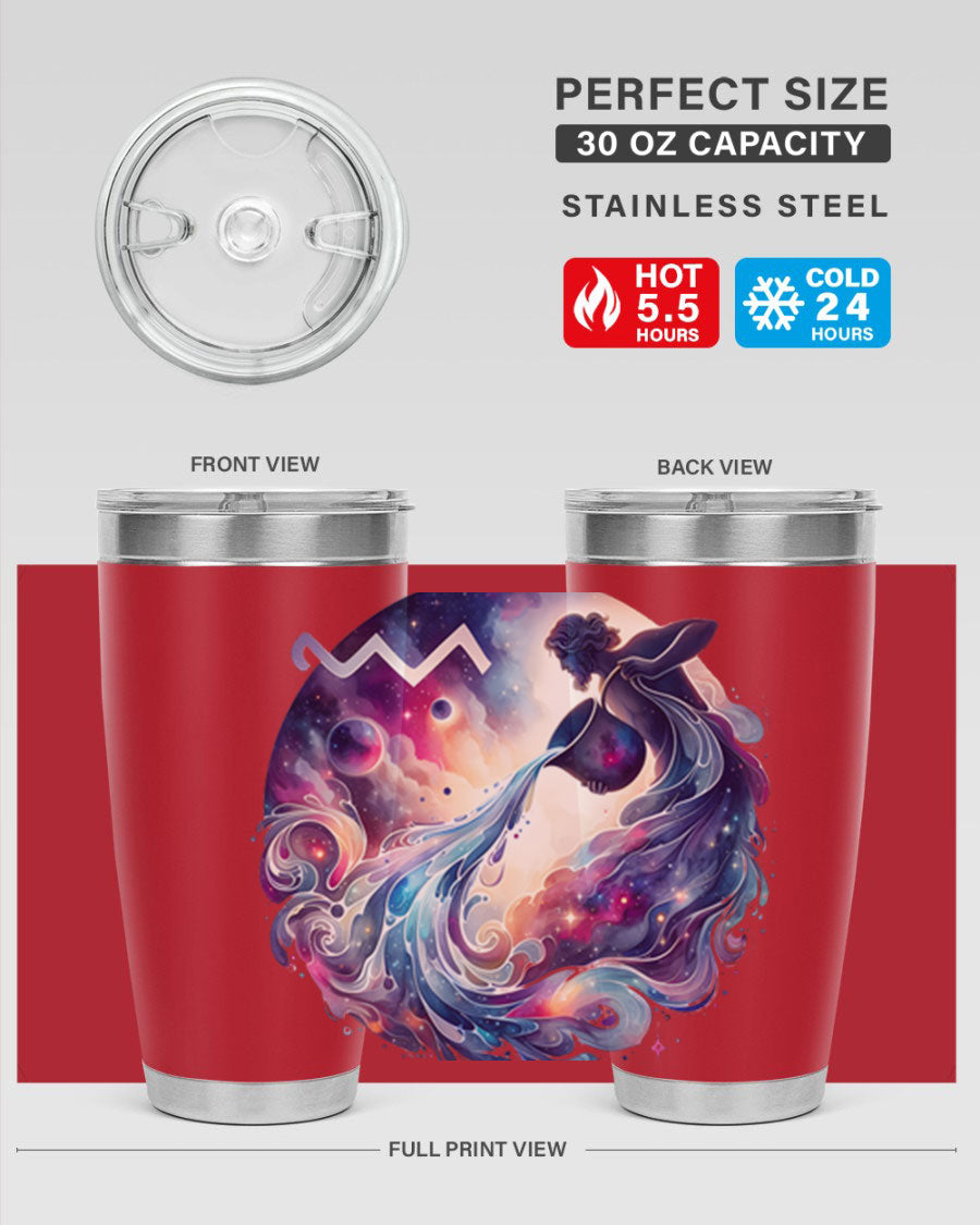 Aquarius 89# Zodiac Tumbler in stainless steel with a sleek design, perfect for hot and cold beverages.