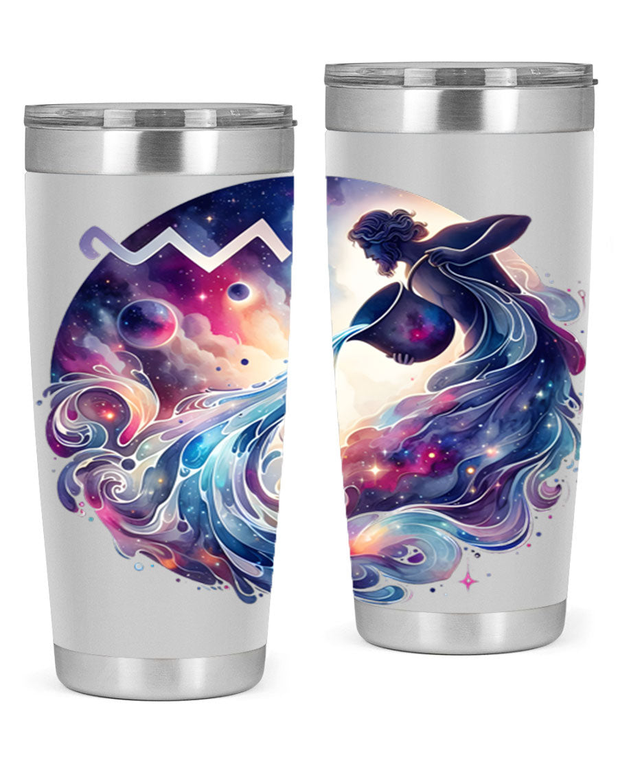 Aquarius 89# Zodiac Tumbler in stainless steel with a sleek design, perfect for hot and cold beverages.
