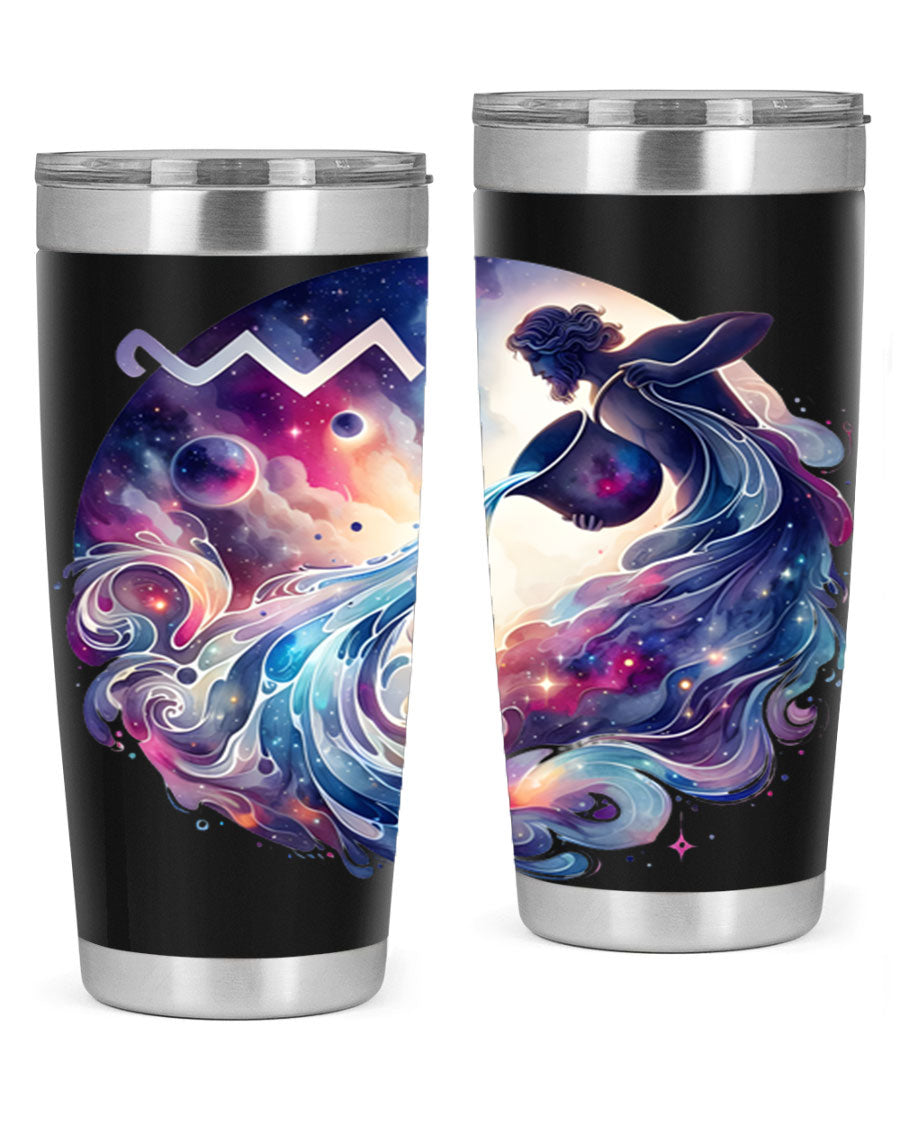 Aquarius 89# Zodiac Tumbler in stainless steel with a sleek design, perfect for hot and cold beverages.