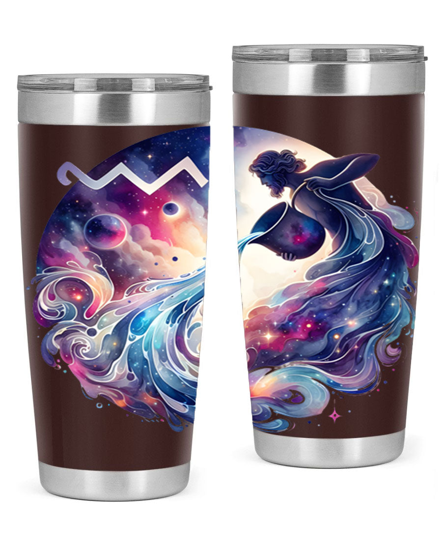 Aquarius 89# Zodiac Tumbler in stainless steel with a sleek design, perfect for hot and cold beverages.