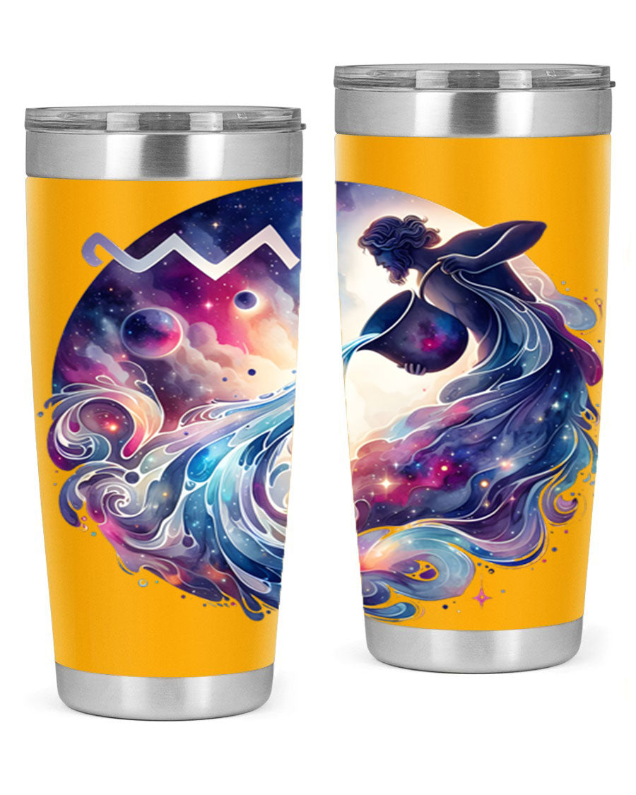 Aquarius 89# Zodiac Tumbler in stainless steel with a sleek design, perfect for hot and cold beverages.