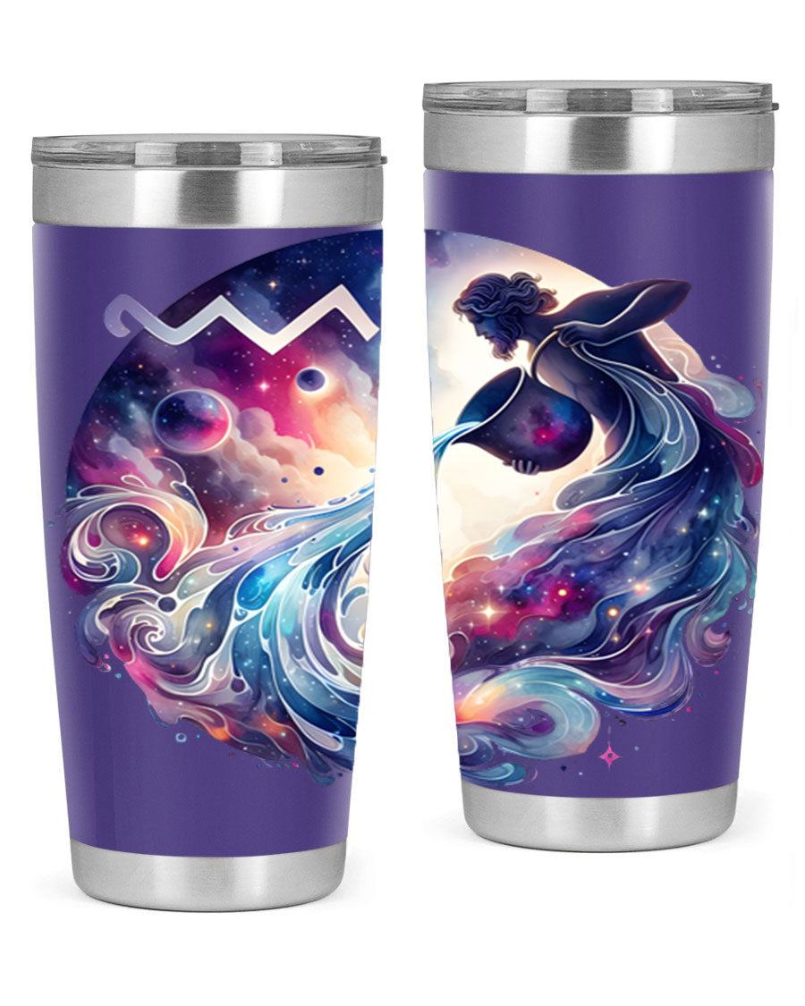 Aquarius 89# Zodiac Tumbler in stainless steel with a sleek design, perfect for hot and cold beverages.