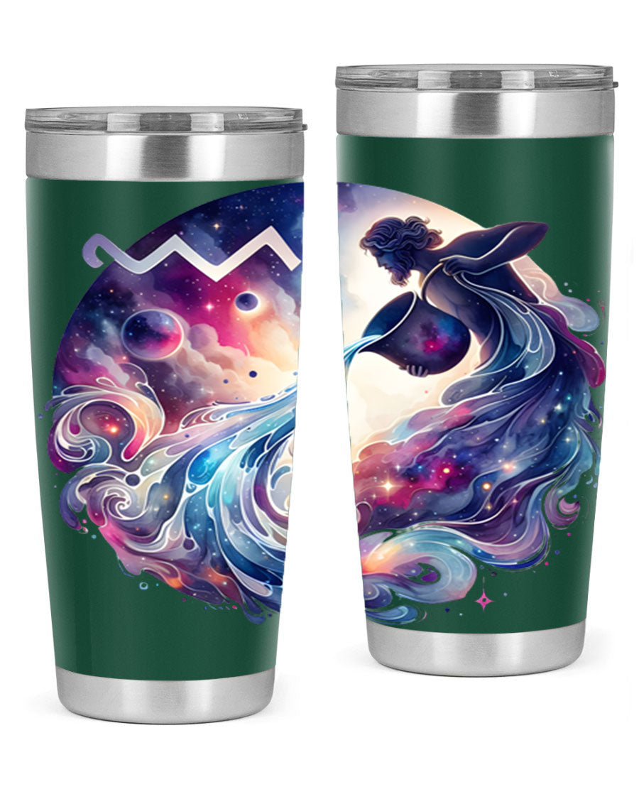 Aquarius 89# Zodiac Tumbler in stainless steel with a sleek design, perfect for hot and cold beverages.