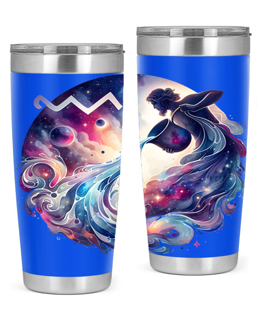 Aquarius 89# Zodiac Tumbler in stainless steel with a sleek design, perfect for hot and cold beverages.
