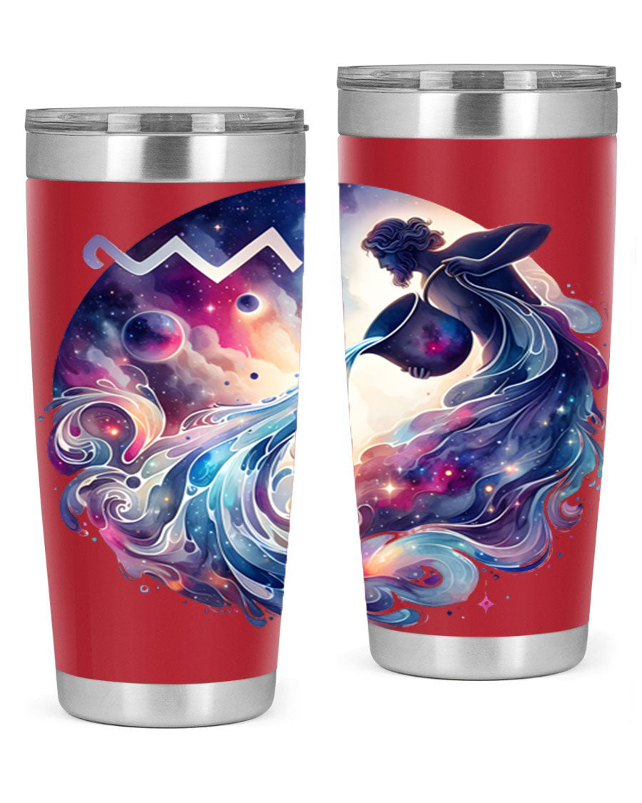 Aquarius 89# Zodiac Tumbler in stainless steel with a sleek design, perfect for hot and cold beverages.
