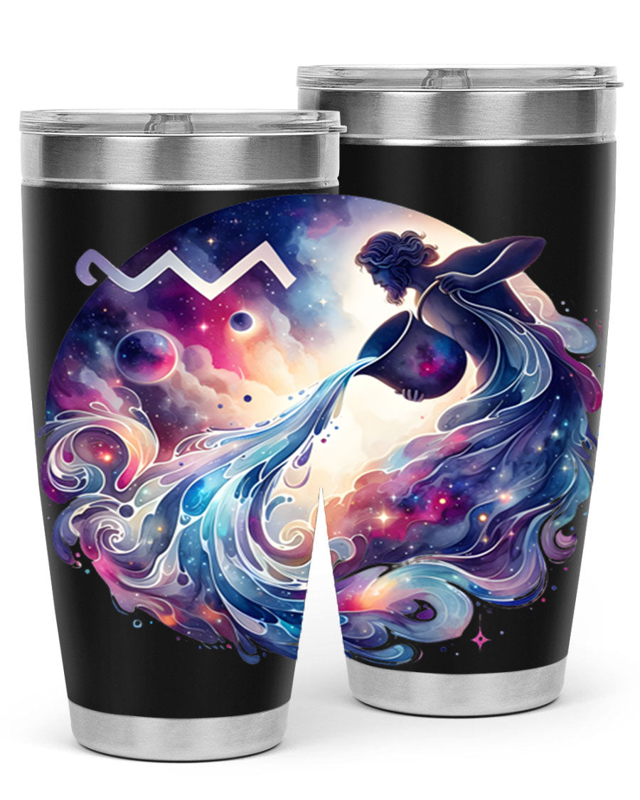 Aquarius 89# Zodiac Tumbler in stainless steel with a sleek design, perfect for hot and cold beverages.