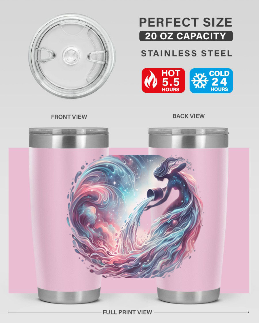Aquarius 91# Zodiac Tumbler in stainless steel with a sleek design, perfect for hot and cold beverages.