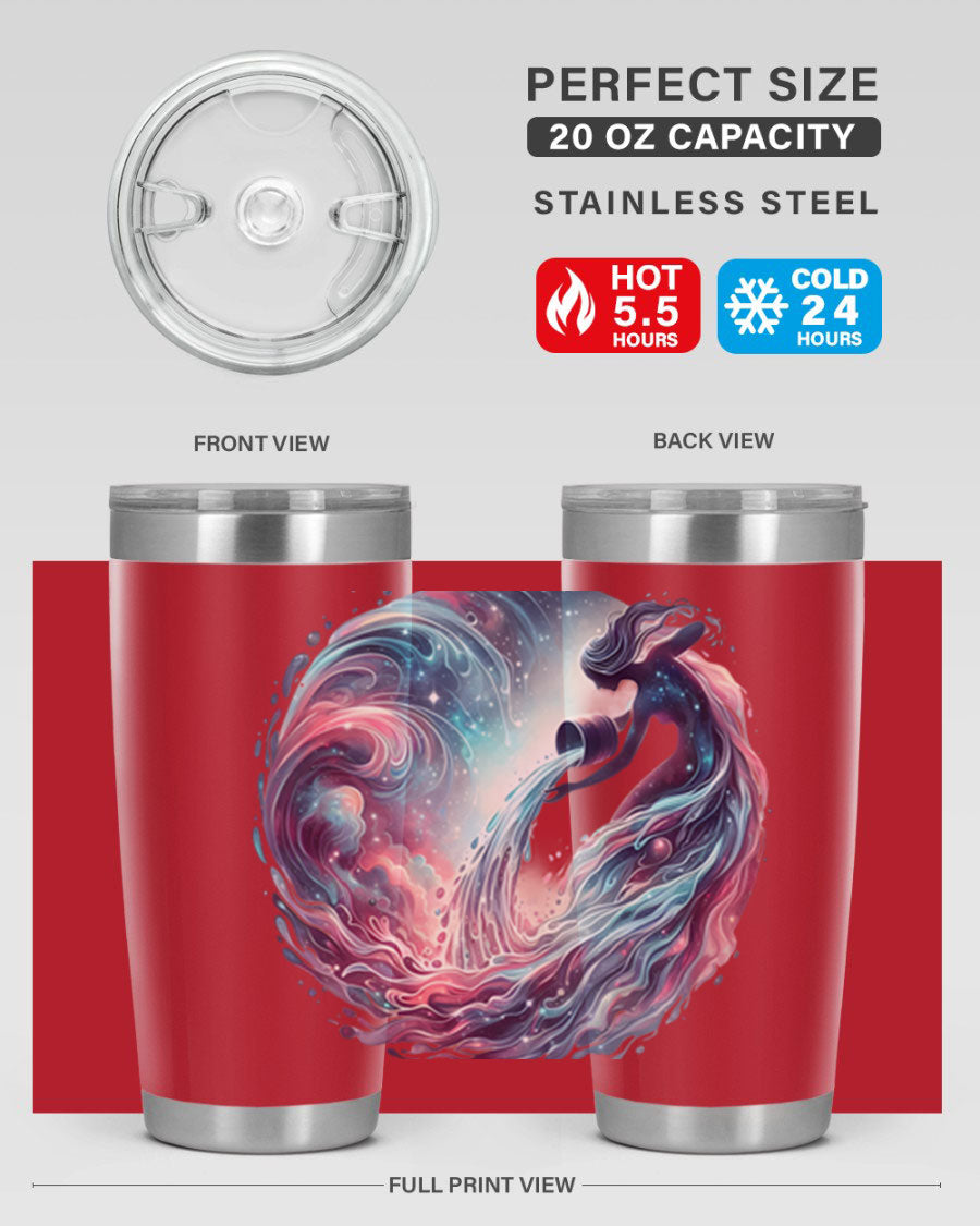 Aquarius 91# Zodiac Tumbler in stainless steel with a sleek design, perfect for hot and cold beverages.
