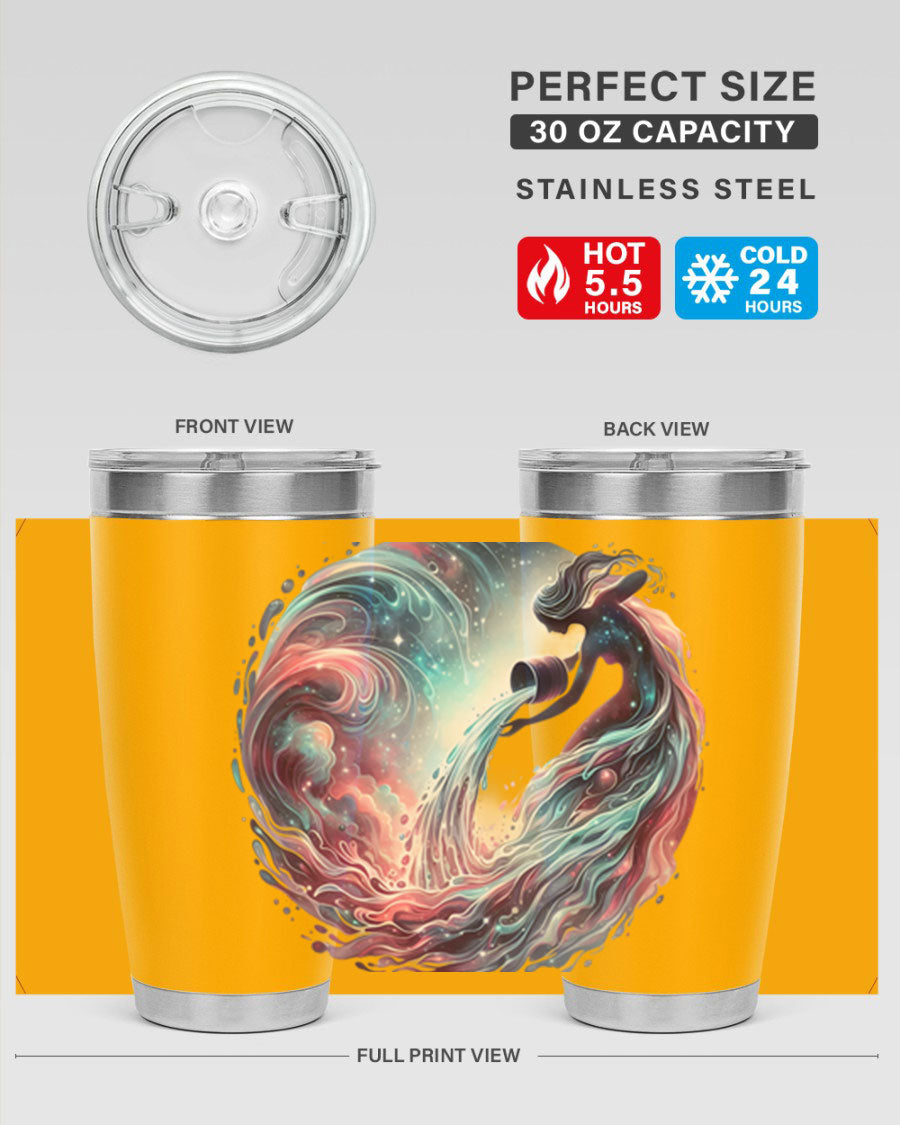 Aquarius 91# Zodiac Tumbler in stainless steel with a sleek design, perfect for hot and cold beverages.