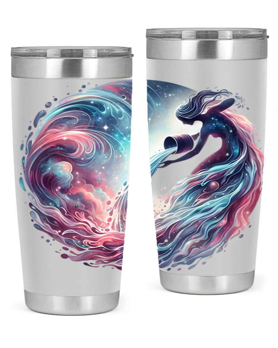 Aquarius 91# Zodiac Tumbler in stainless steel with a sleek design, perfect for hot and cold beverages.