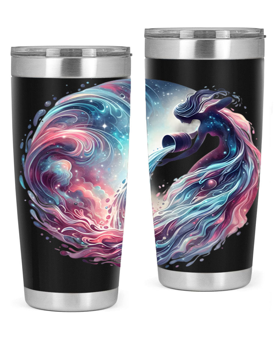 Aquarius 91# Zodiac Tumbler in stainless steel with a sleek design, perfect for hot and cold beverages.