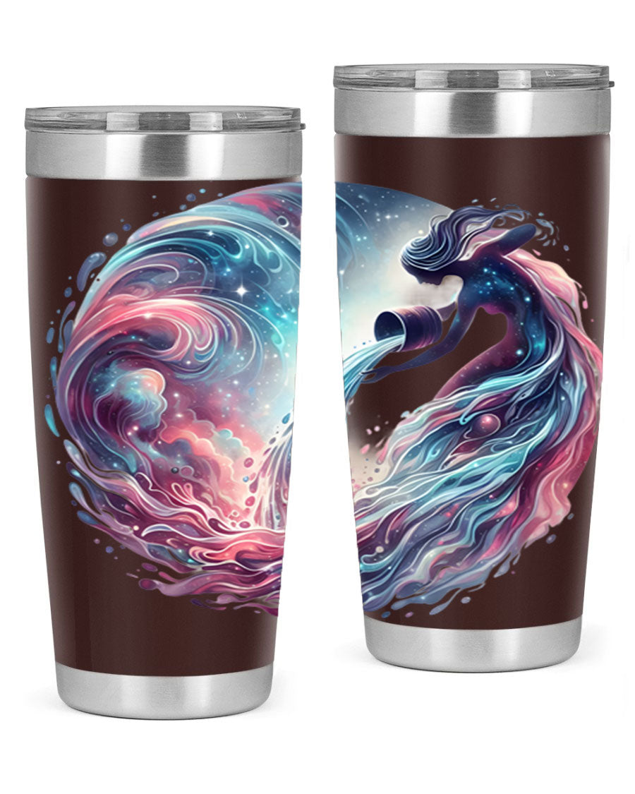 Aquarius 91# Zodiac Tumbler in stainless steel with a sleek design, perfect for hot and cold beverages.