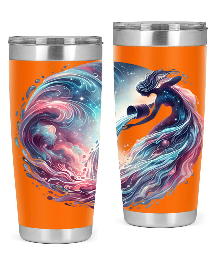Aquarius 91# Zodiac Tumbler in stainless steel with a sleek design, perfect for hot and cold beverages.