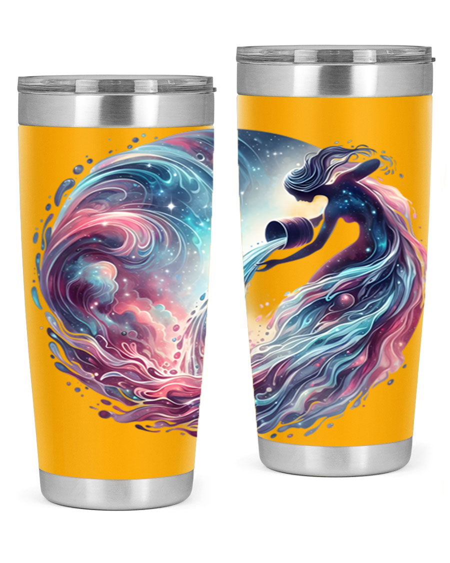 Aquarius 91# Zodiac Tumbler in stainless steel with a sleek design, perfect for hot and cold beverages.
