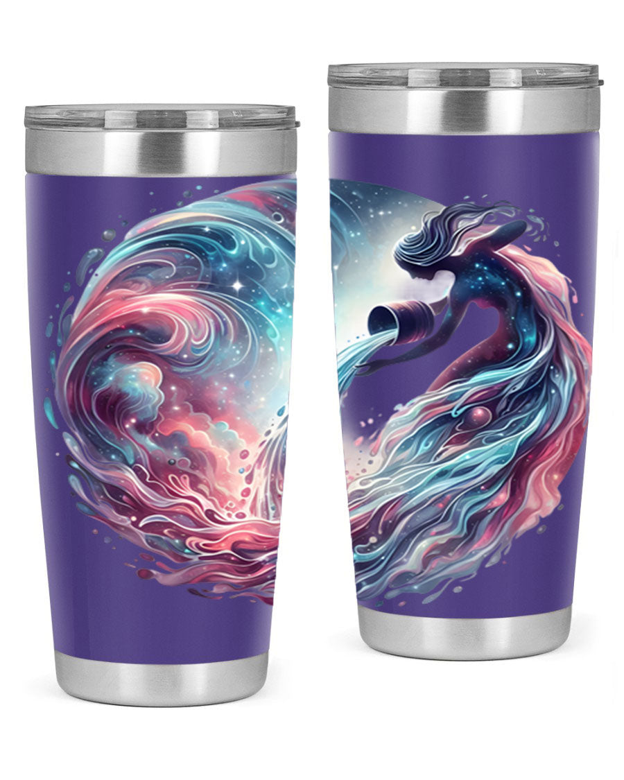 Aquarius 91# Zodiac Tumbler in stainless steel with a sleek design, perfect for hot and cold beverages.