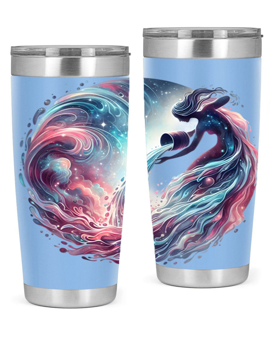 Aquarius 91# Zodiac Tumbler in stainless steel with a sleek design, perfect for hot and cold beverages.