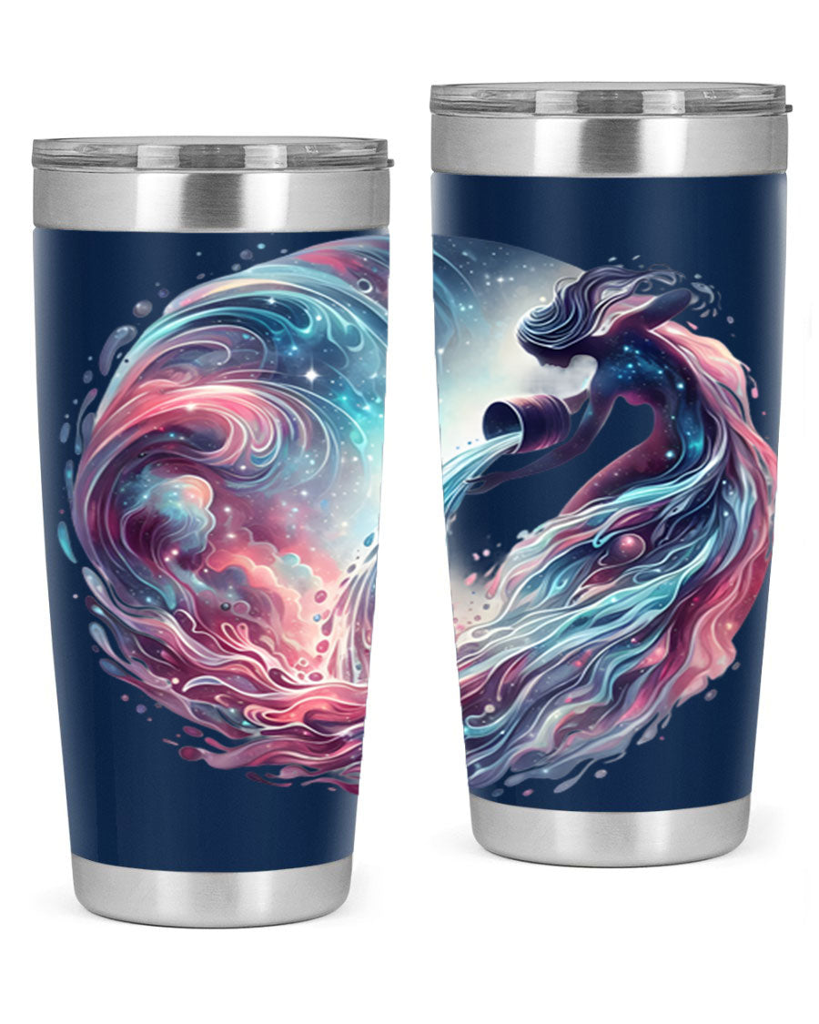 Aquarius 91# Zodiac Tumbler in stainless steel with a sleek design, perfect for hot and cold beverages.