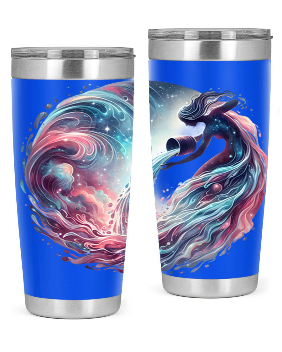 Aquarius 91# Zodiac Tumbler in stainless steel with a sleek design, perfect for hot and cold beverages.