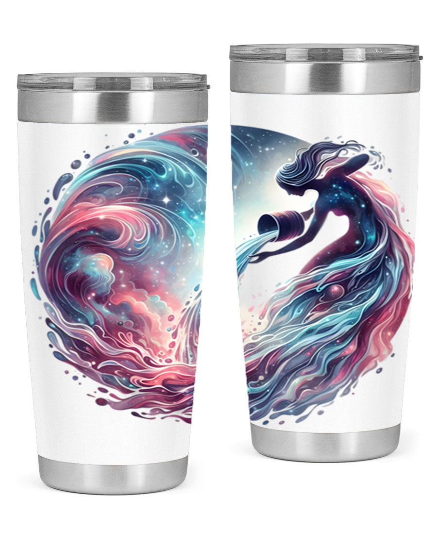 Aquarius 91# Zodiac Tumbler in stainless steel with a sleek design, perfect for hot and cold beverages.