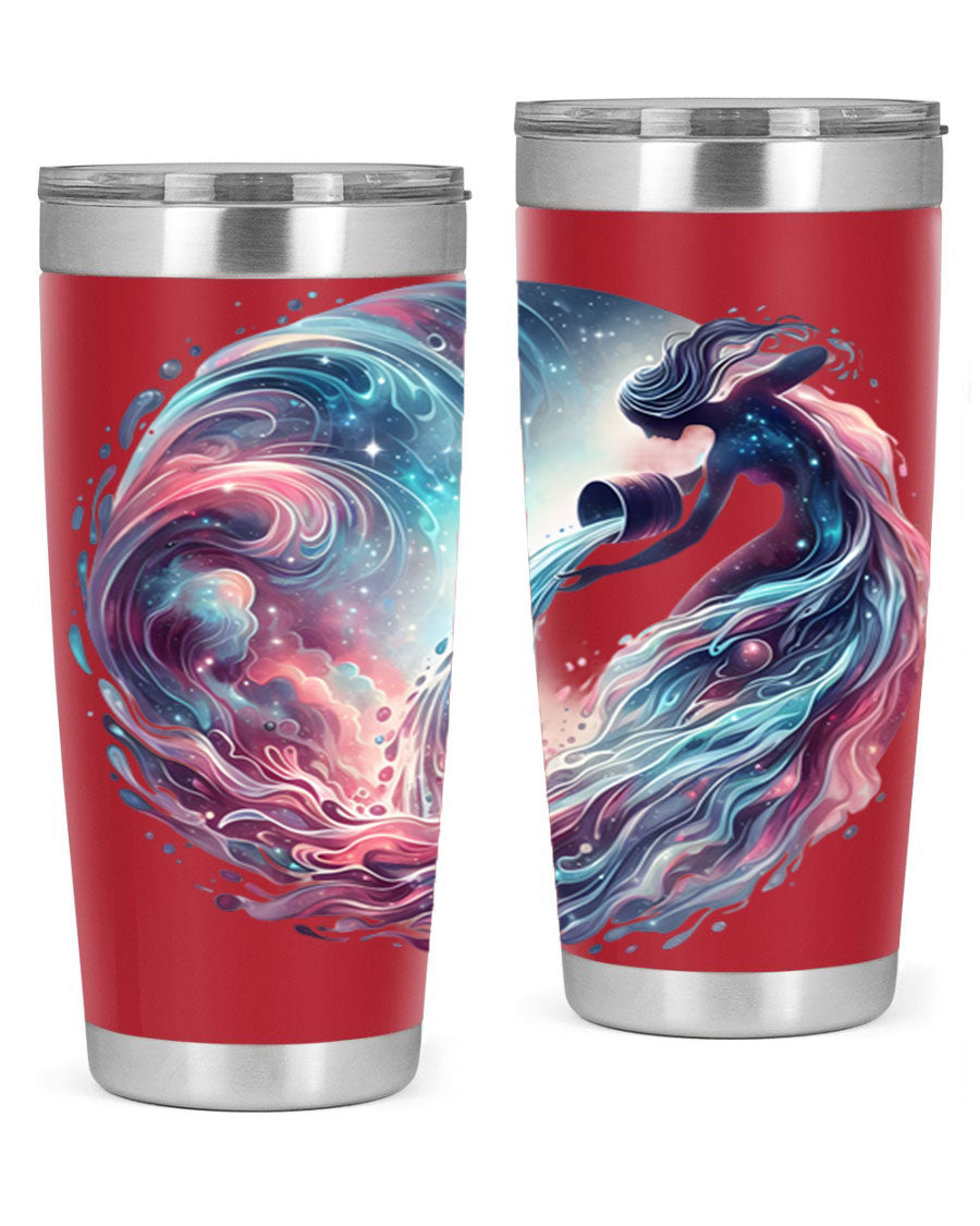 Aquarius 91# Zodiac Tumbler in stainless steel with a sleek design, perfect for hot and cold beverages.