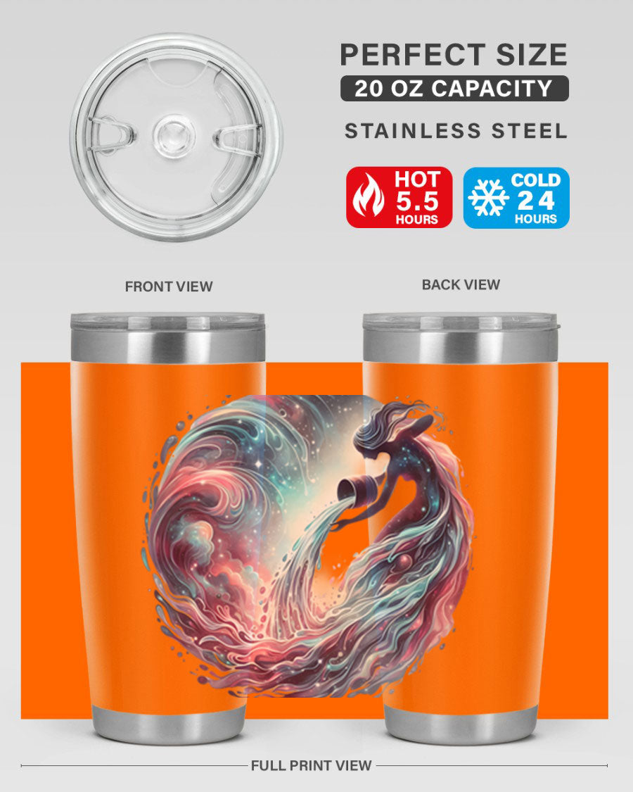 Aquarius 91# Zodiac Tumbler in stainless steel with a sleek design, perfect for hot and cold beverages.