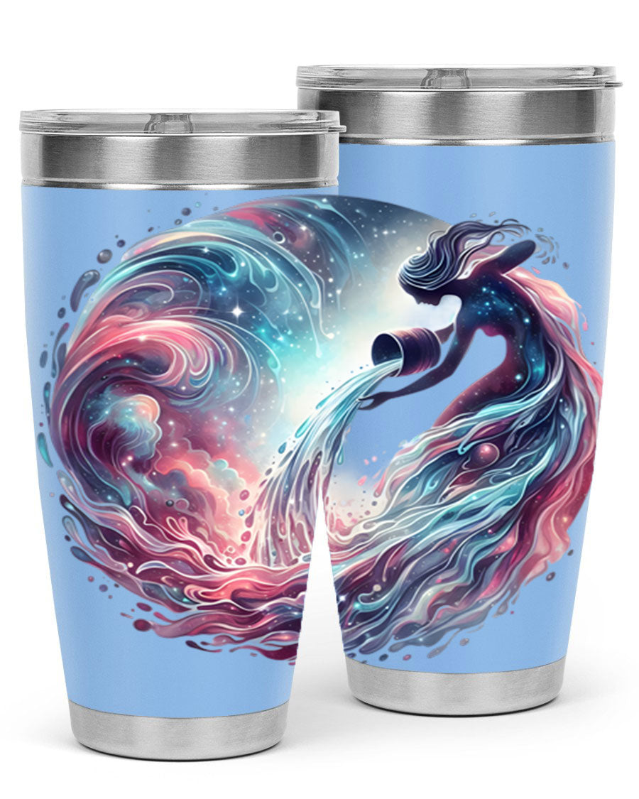 Aquarius 91# Zodiac Tumbler in stainless steel with a sleek design, perfect for hot and cold beverages.